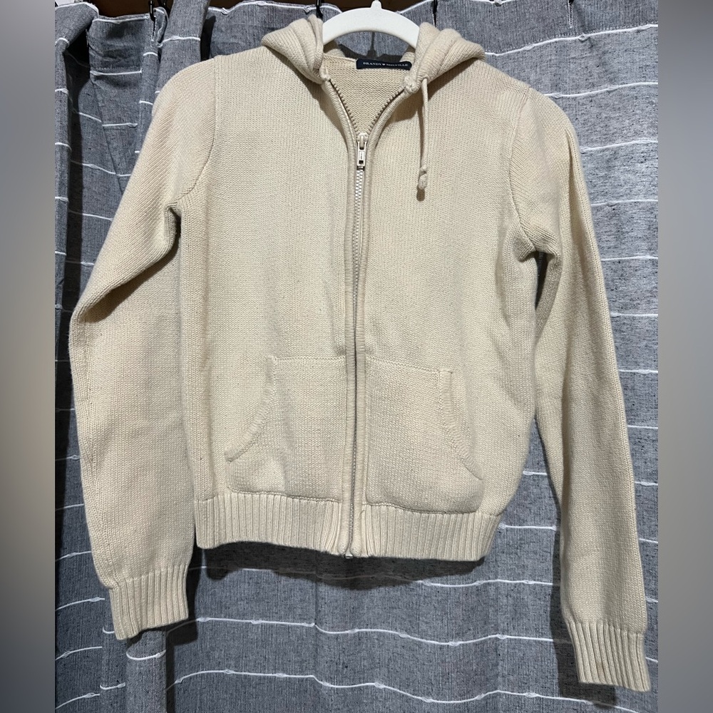 Brandy Melville knit zipup hoodie cream